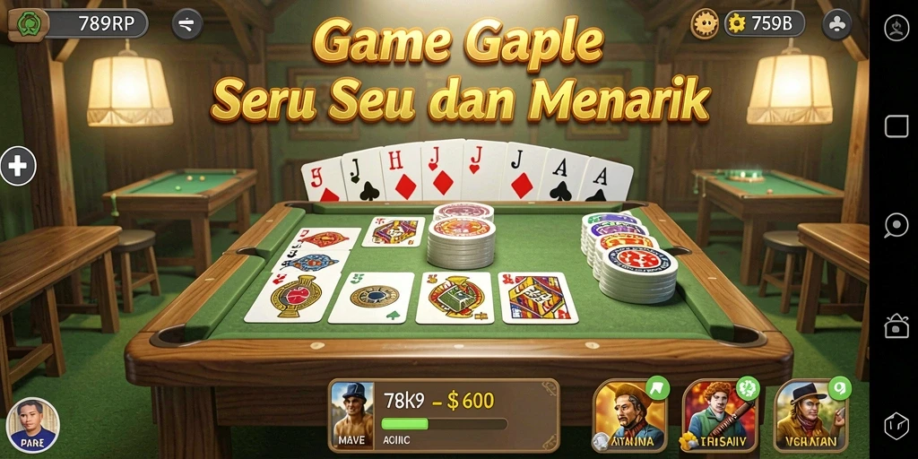 Tampilan gameplay 789RP dengan suasana permainan Gaple yang seru.