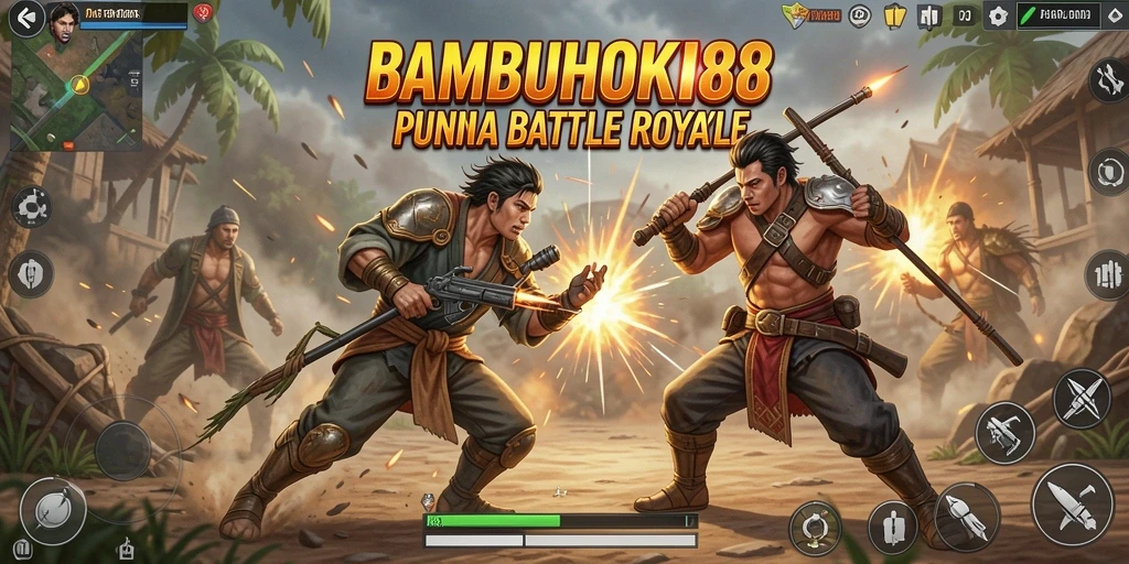 Tampilan gameplay seru dari BAMBUHOKI88 dalam pertempuran Battle Royale.