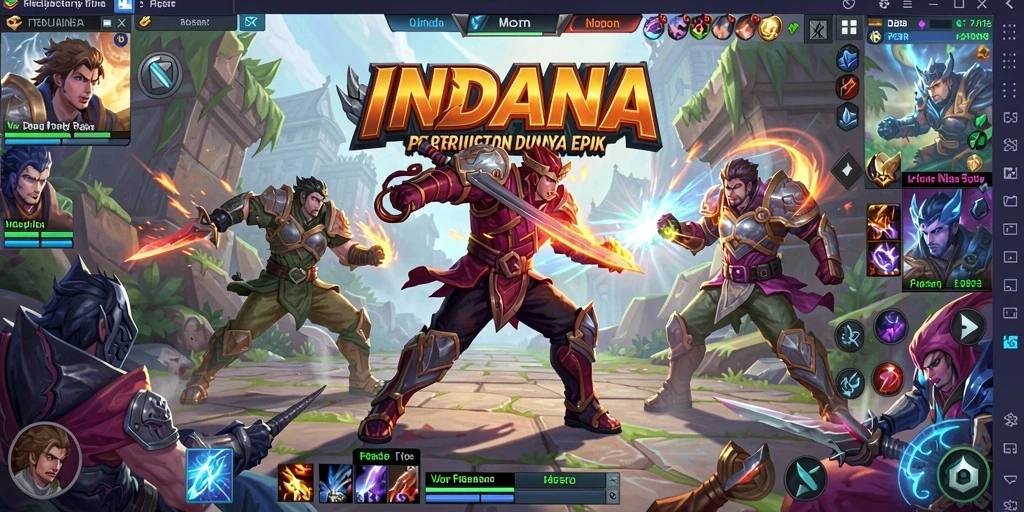 Screenshot utama INDAAA menunjukkan aksi mendebarkan dalam permainan MOBA.